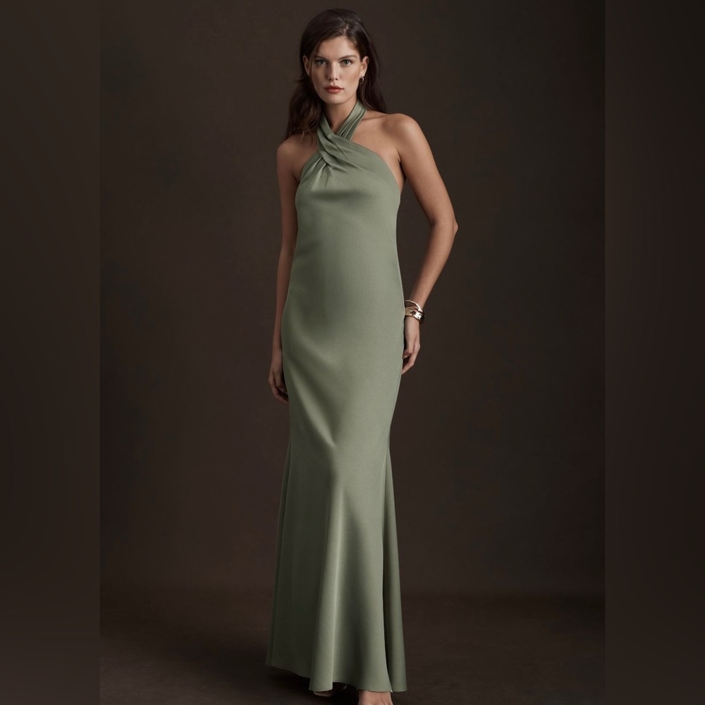 BHLDN Ruby Twist Satin dress in Moss